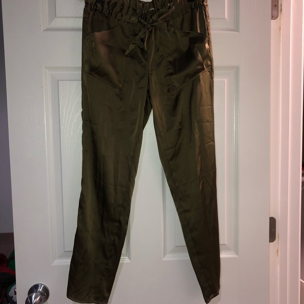 Green silky pants
